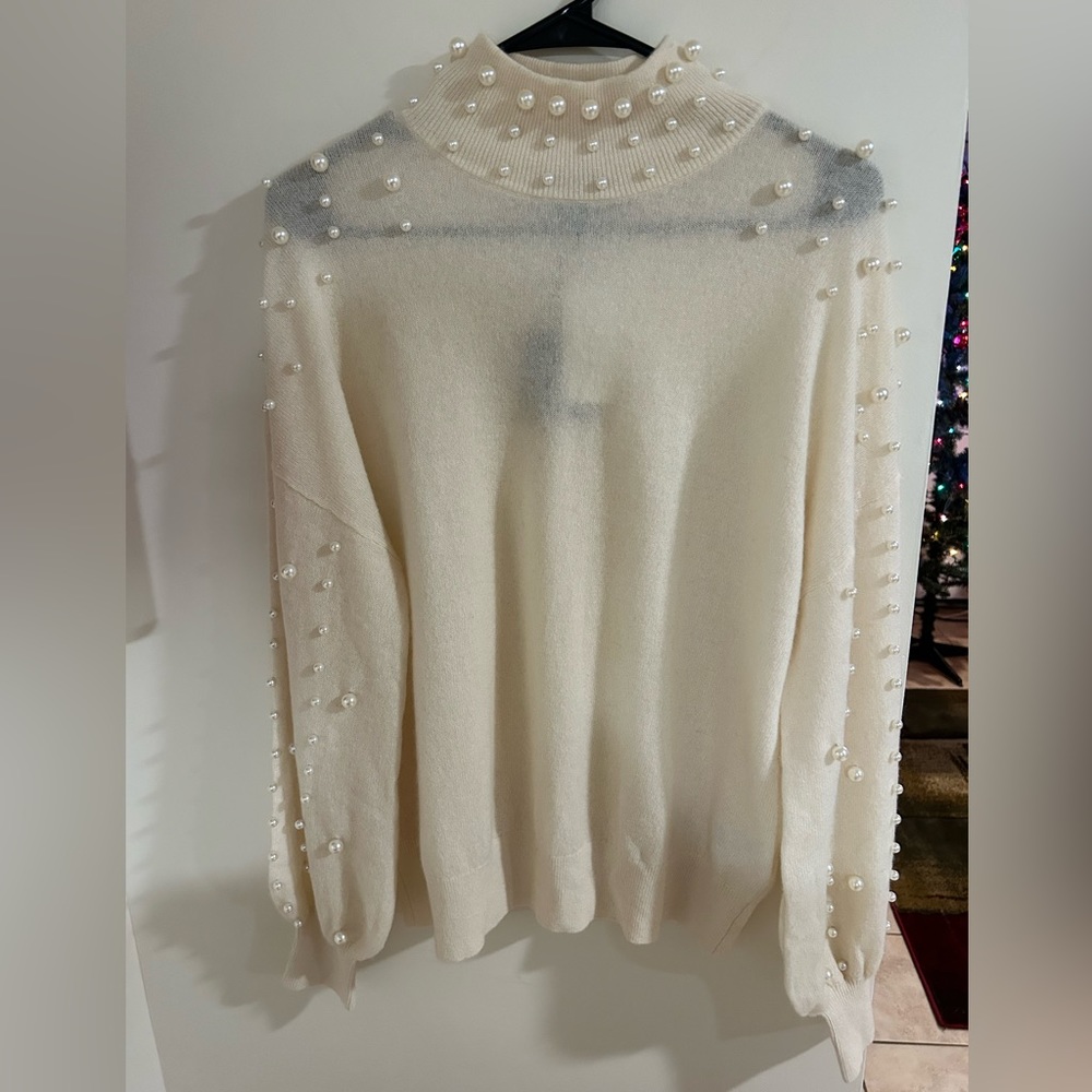 NWT 100%Cashmere Charter Club Luxury Pearl Mock-neck Bell Sleeve Sweater - Sz 1X